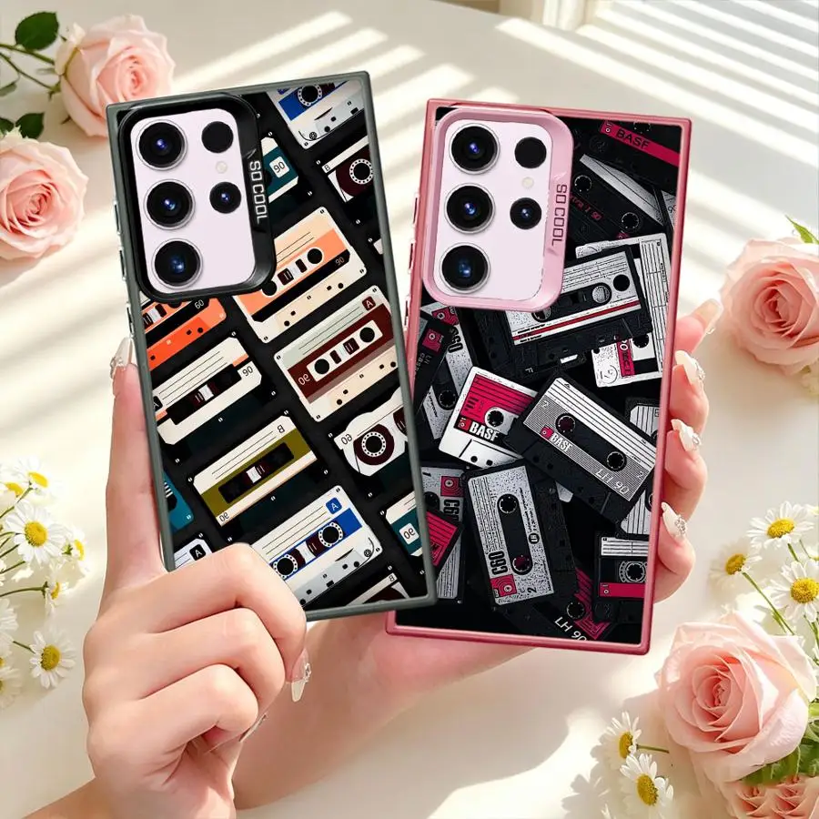 Case for Samsung Galaxy S26 S20 FE S25 S22 Ultra S21 S25Edge S24 FE Note 20 Ultra S23 Phone Cover Retro Cassette Tape Pattern