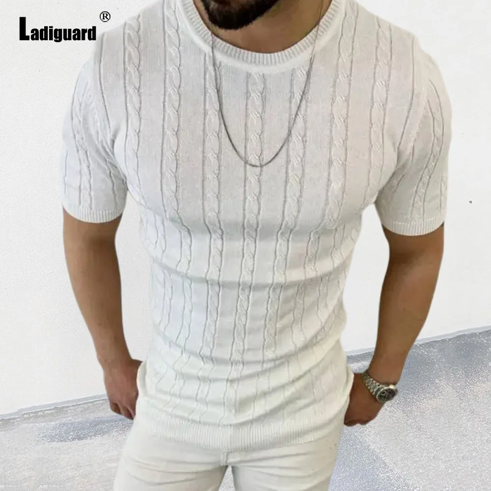 

Ladiguard 2024 Stylish simplicity T-shirt Men Casual Street Tops Skinny Tunic Wear Short Sleeve Knitted Pullovers Mens clothing