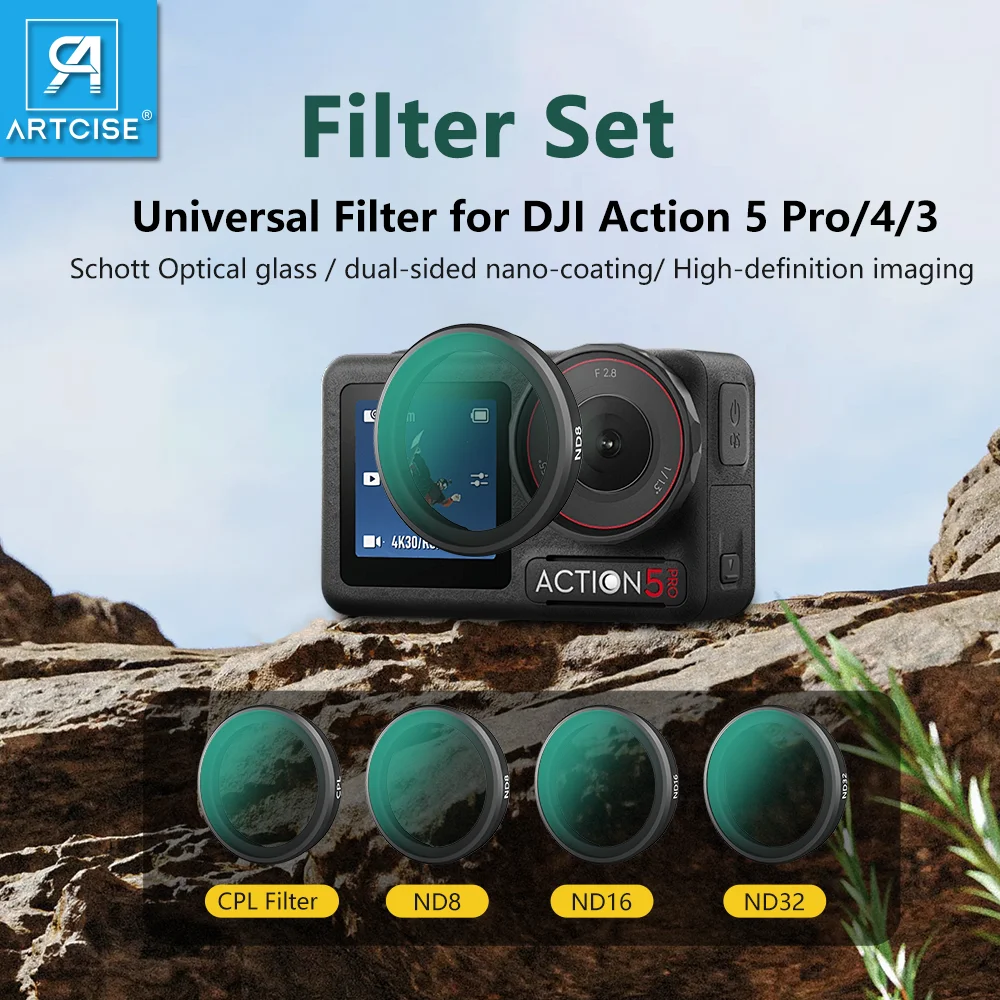 

ARTCISE CPL ND8 ND16 ND32 Universal Filter Set for DJI Osmo Action 5 Pro Action 4/3 Light Reduction, Camera Lens Outdoor Travel