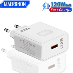 Cargador GaN de 120W, adaptador de corriente de pared de carga rápida 3,0 para Samsung, iPad, Xiaomi, iPhone, cargador de teléfono móvil con enchufe europeo y estadounidense