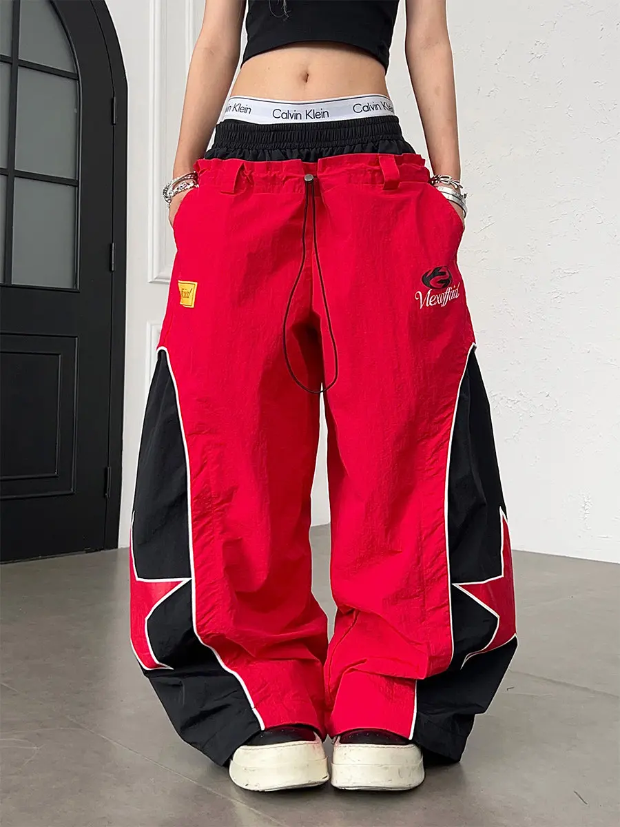 American Street Retro Star Deconstructed Patchwork Paratrooper Racing Loose Wide Leg Casual Pants for Men And Women
