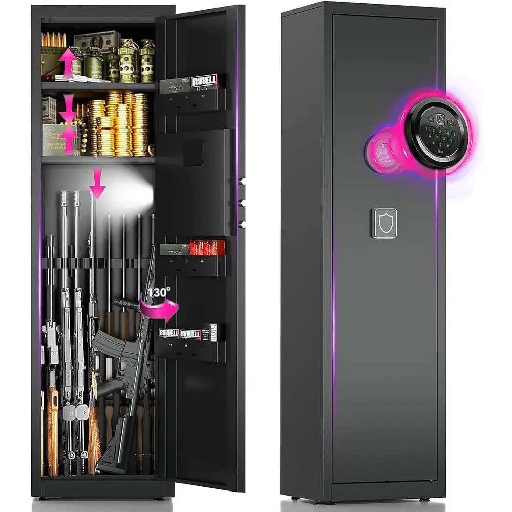 Secure Digital Keypad Gun Cabinet with LED Light, Removable Shelves & Alarm System