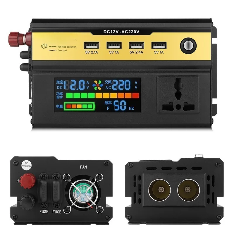 Car Battery Inverter 12V to 110V/220V 1000W 2000W Built-in LCD Screen Voltage Monitoring
