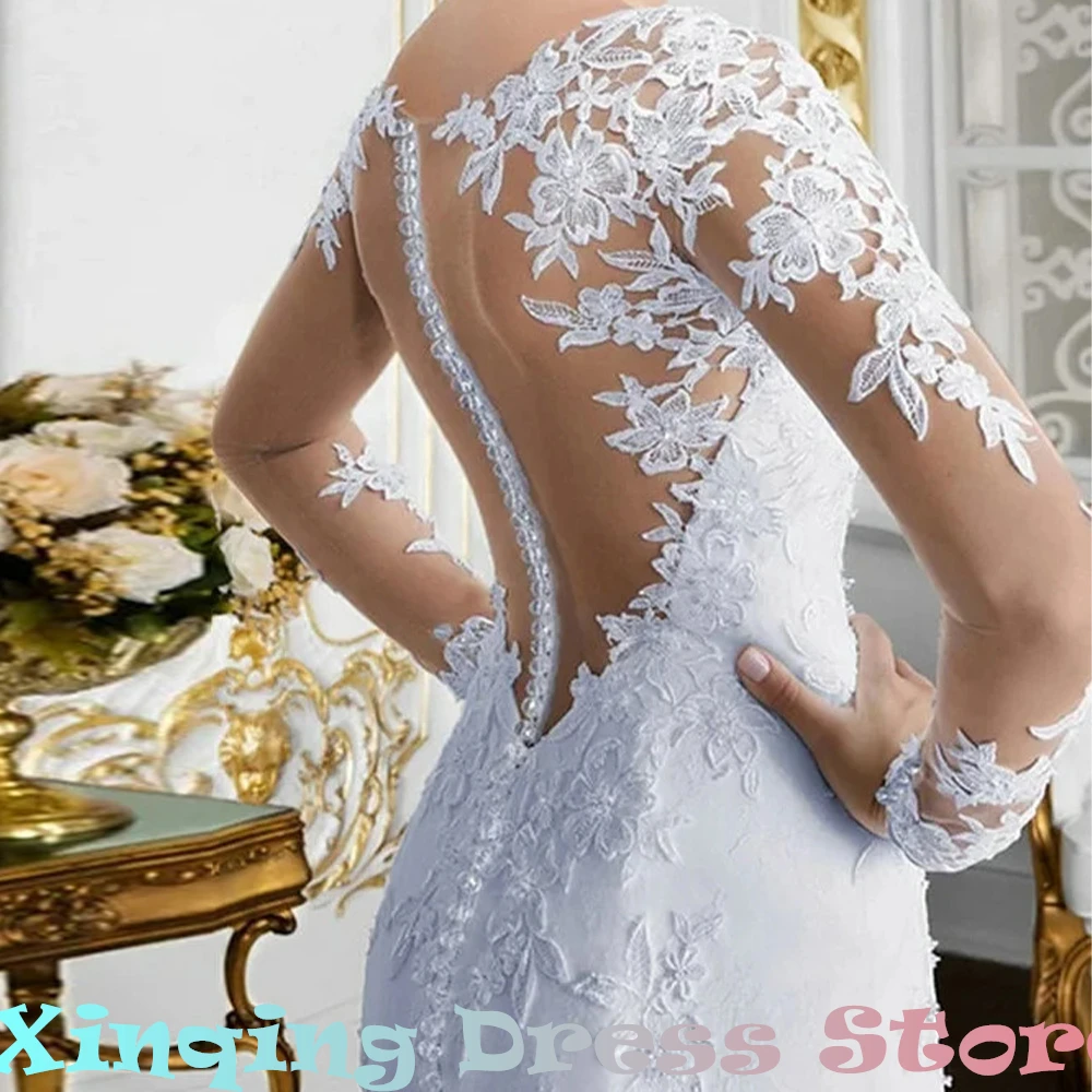 Sirena Appliques perle abiti da sposa Sweetheart lunghezza del pavimento pizzo temperamento Jersey abiti da sposa maniche lunghe Sweep Train