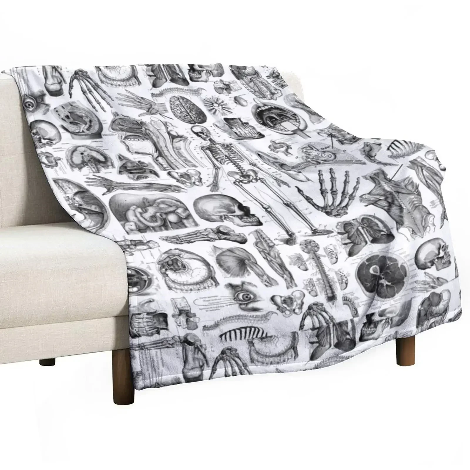 Human Anatomy White Print Throw Blanket Thins anime Plaid for sofa halloween Luxury Brand Blankets