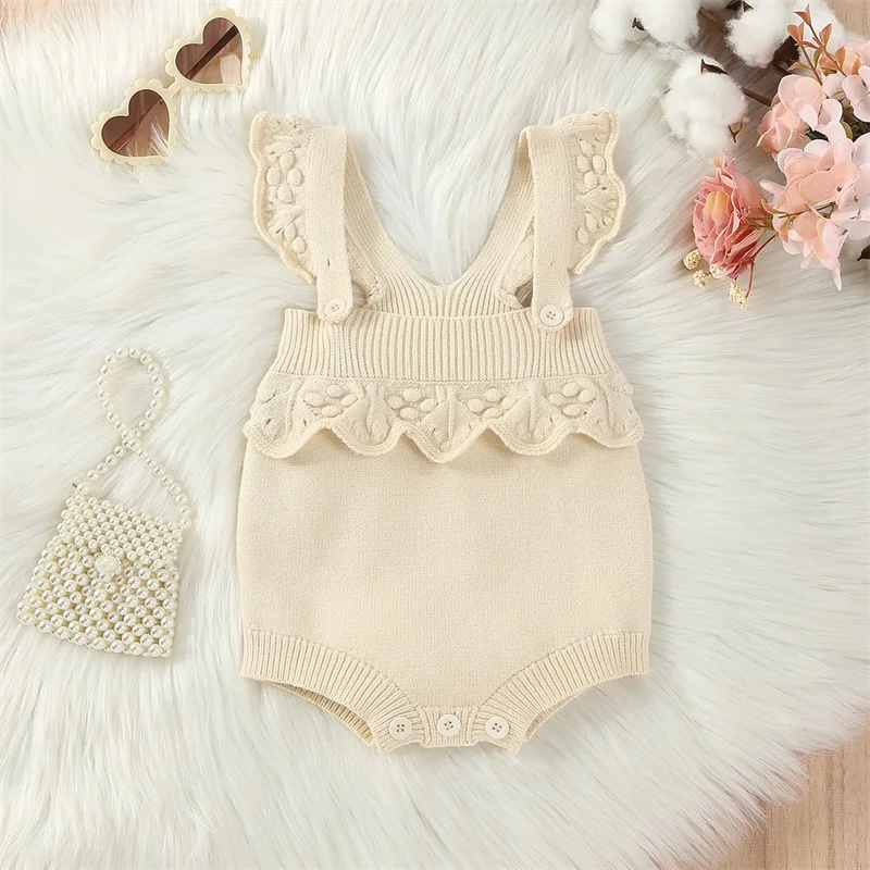 

Newborn Baby Romper Knitting Jumpsuit Solid Color Square Neck Berry Crochet Sweater Overalls Infant Clothes