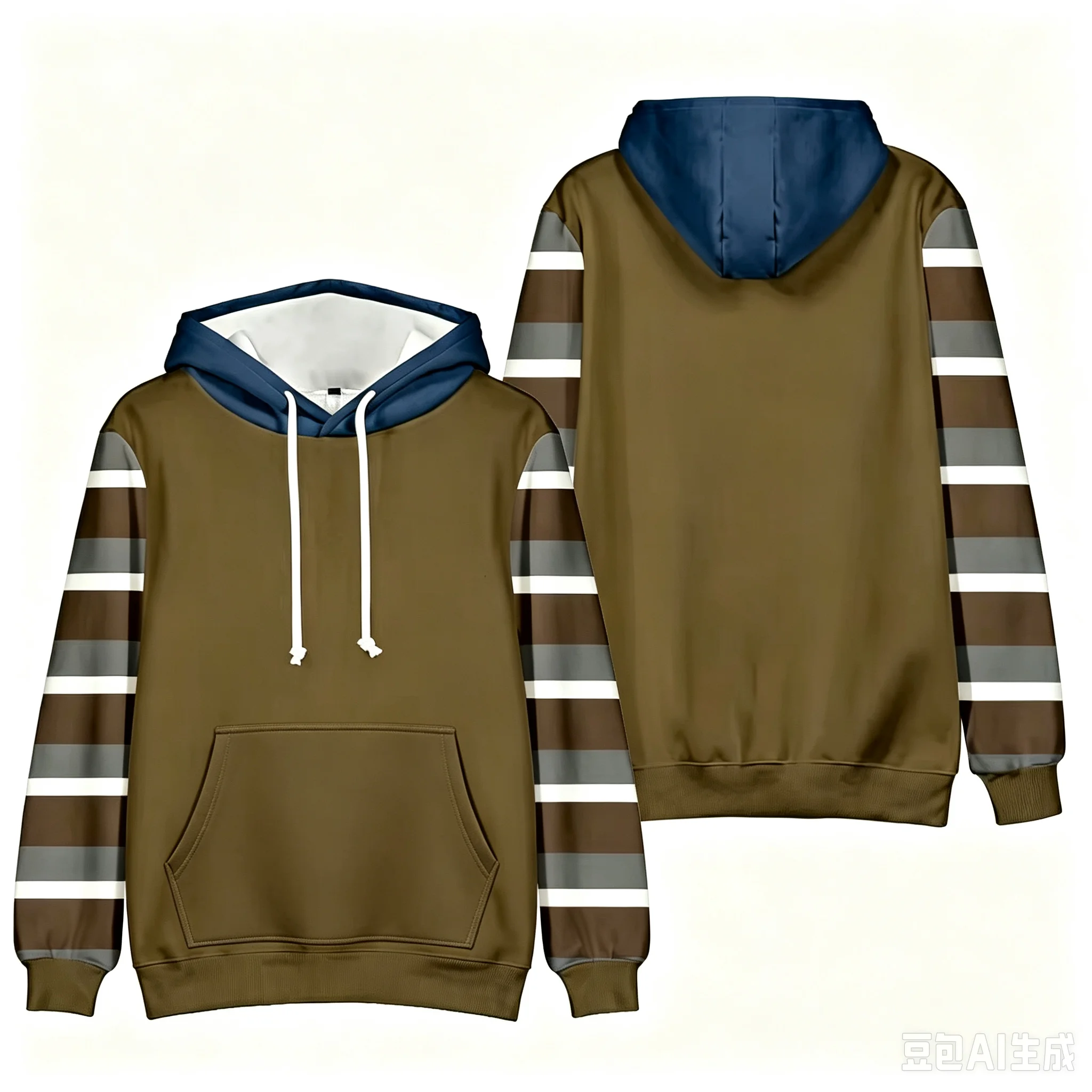 2026 Neuer Stil Herren Loose-Fit Pullover Hoodie mit Kontrast-Kapuze & gestreiftem Ärmelmuster, einfarbig grauer Torso, langärmliges Kapuzenoberteil für Kinder – Detail 9