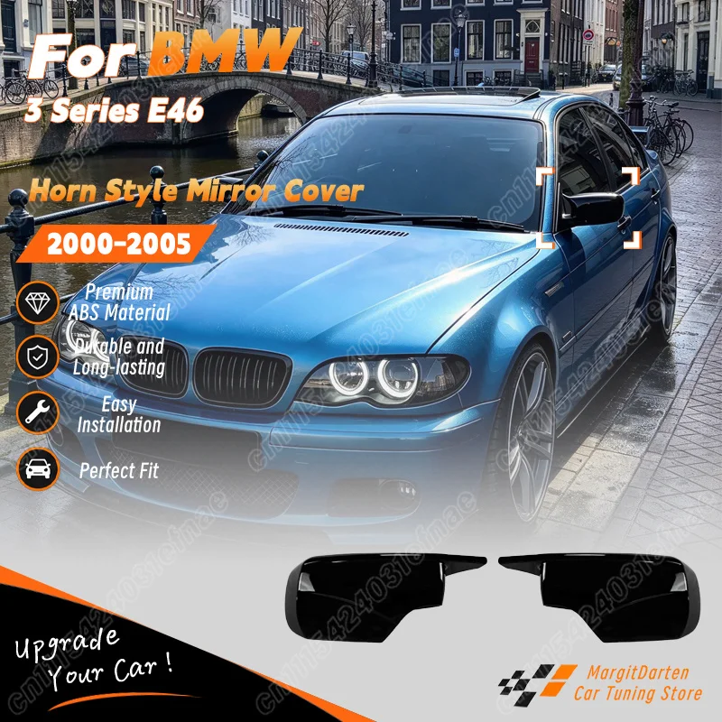 For BMW 3 Series E46 2000 2001 2002 2003 2004 2005 Car Horn Style Mirror Cover Sport Style Side Rearview Shell  Body Mod Kit