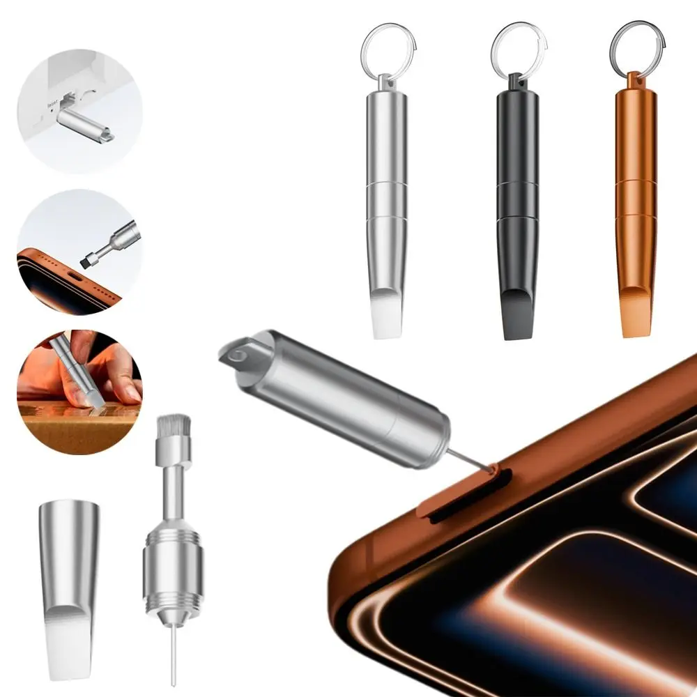 

Professional 3 in 1 SIM Card Ejector Pin Keychain Mini Package Opener Durable EDC Earphone Cleaning Brush Daily Use