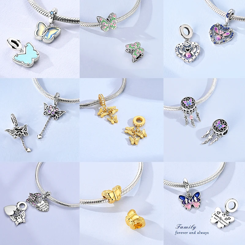 Schmetterlingsanhänger 925 Sterling Silber Rosa Blau Regenbogen Perlenanhänger Passend für Europäische Armbänder DIY Schmuck Geschenk für Frauen und Mädchen 2026 – Detail 9