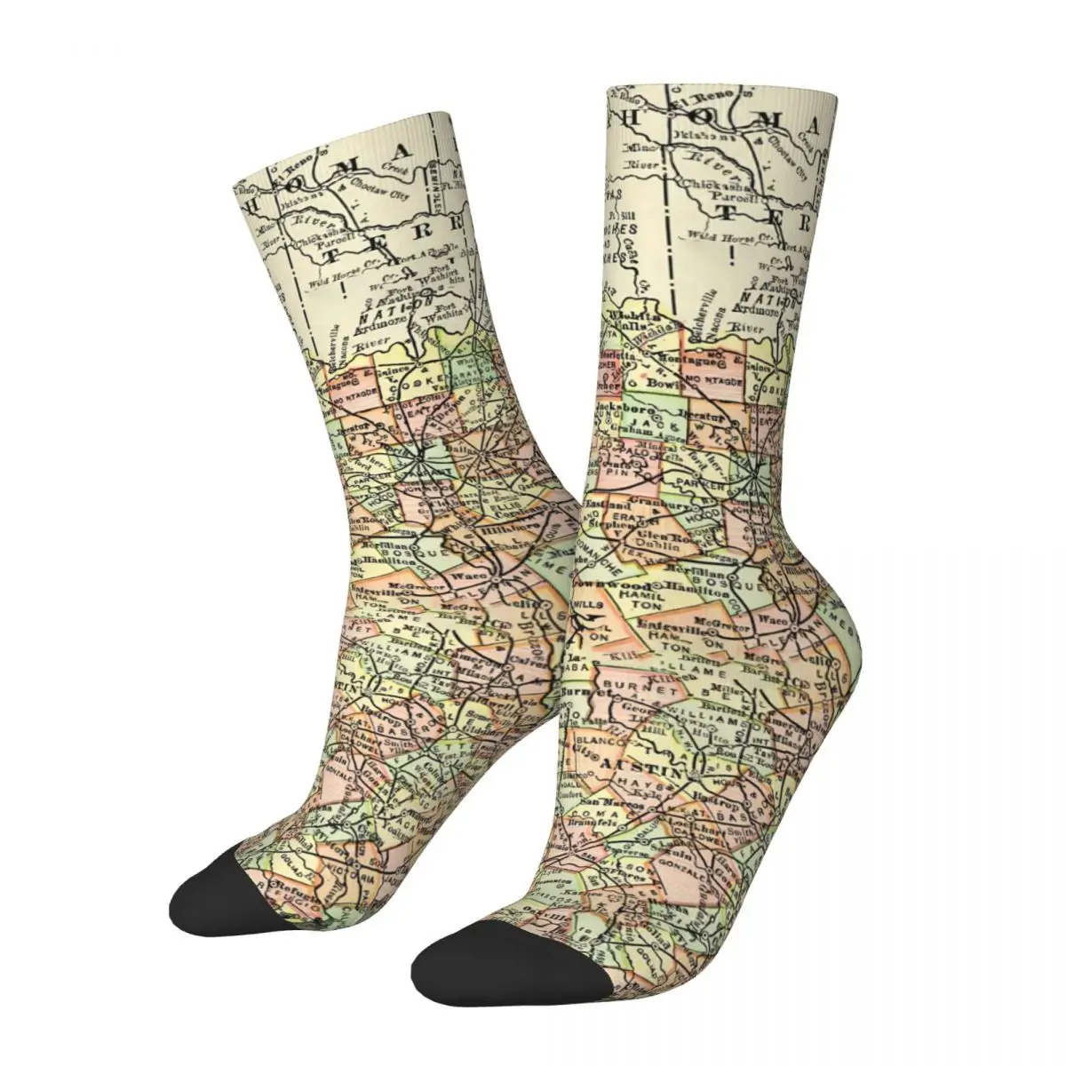 Texas Map Socks State And Cities Novelty Stockings Spring Anti Sweat Couple Socks Comfortable Custom Outdoor Socks