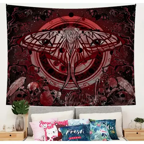 गॉथिक खोपड़ी और चमगादड़ टेपेस्ट्री दीवार पर टांगने योग्य, बेडरूम, लिविंग रूम, छात्रावास की सजावट के लिए उपयुक्त 8 best sales खोपड़ी टेपेस्ट्री - №2