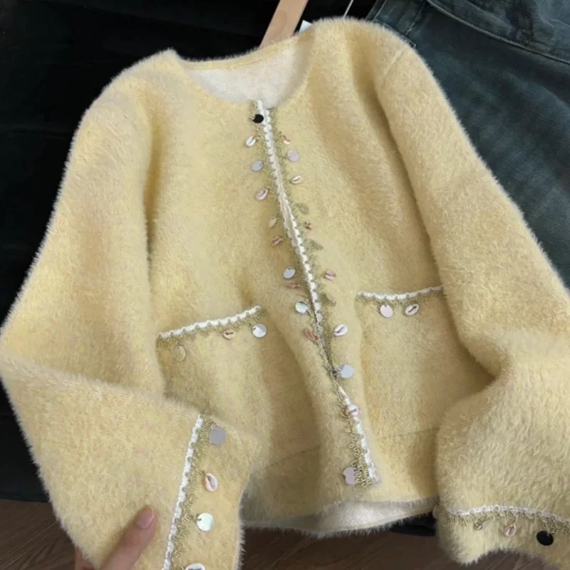 

Вязаная куртка, женский кардиган на пуговицах с длинными рукавами, повседневная элегантная куртка, топ