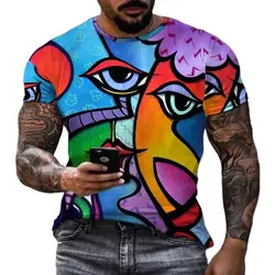 Abstract Pattern Picasso Graffiti Harajuku Print Four Seasons Men Women Street Hip-Hop Avant-Garde Crewneck Short Sleeve T-Shirt