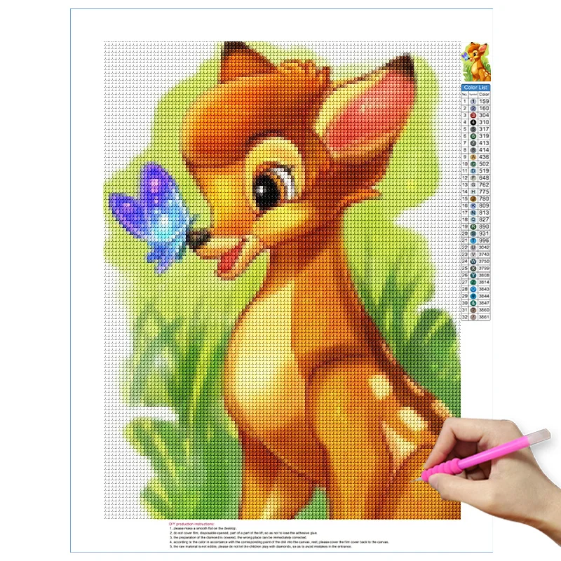 5D Bambi diament haft Disney Cartoon pełna diament mozaika zdjęcia zwierząt Wall Art DIY krzyż zestaw do szycia dzieci Home Decor