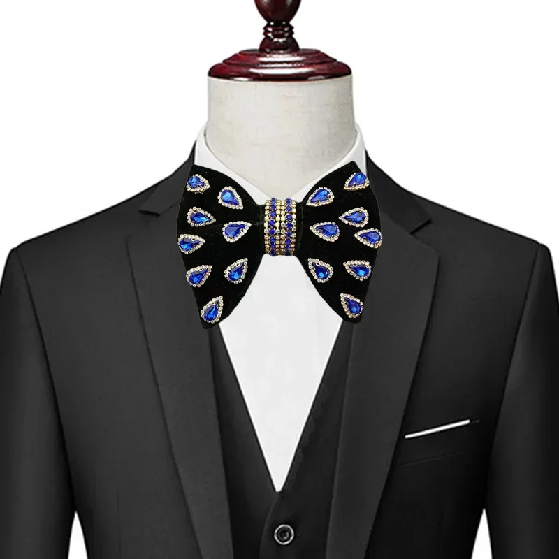 

Luxury Wedding Velvet Rhinestones Bow Tie Original Handmade Jewelry Gift Men's Business Banquet Suit Shirt Accessories Bowties