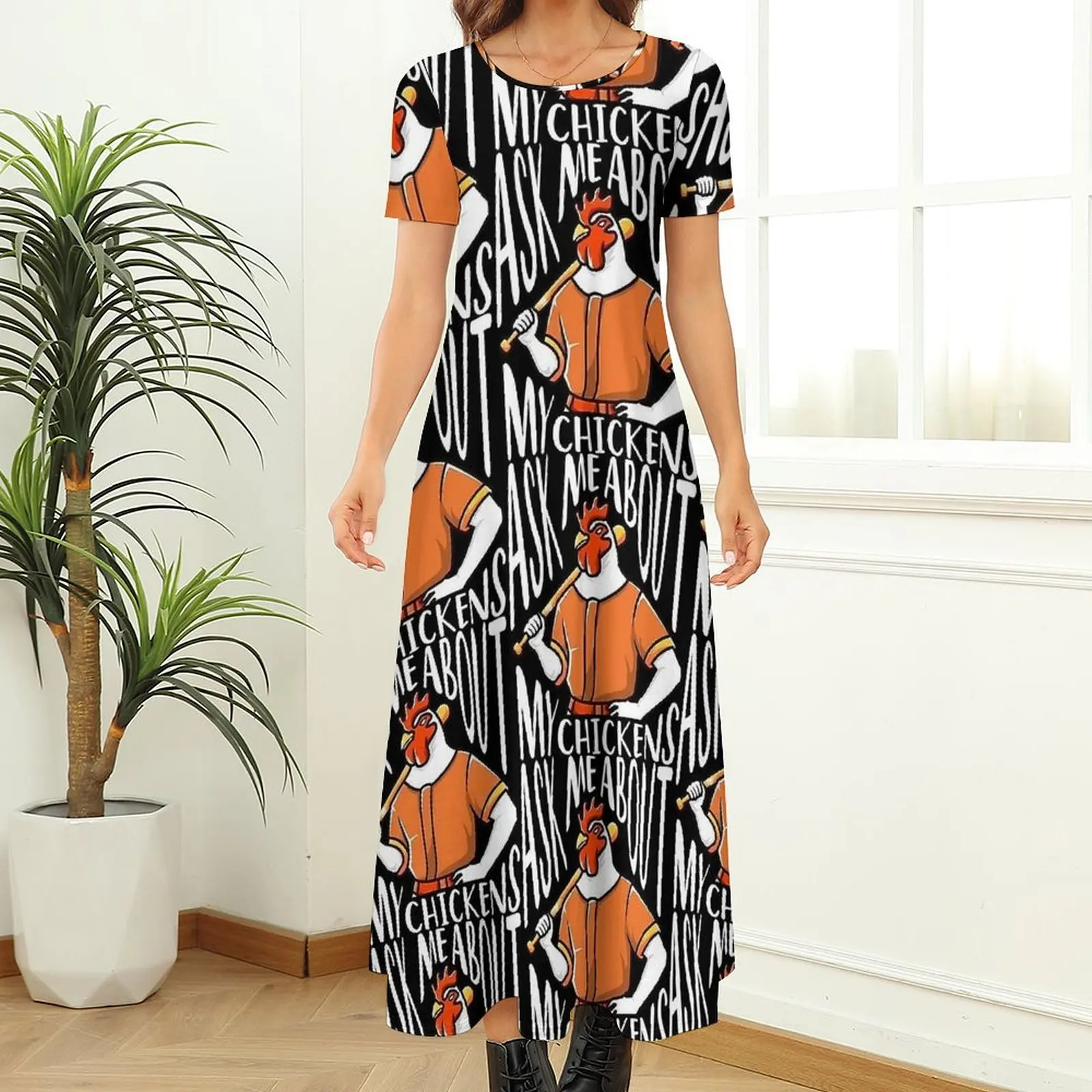 Ask Me About My Chickens Dress  Streetwear Boho Beach Long Dresses Woman Retro Maxi Dress Birthday Gift