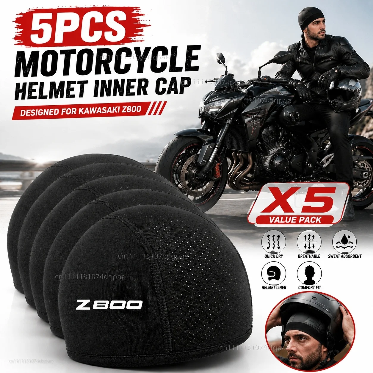 

5pcs Motorcycle Helmet Inner Cap Hat Quick Dry Breathable Hat Racing Cap Thin Beanie For Kawasaki Z 800 z800 2013-2016 with Z800