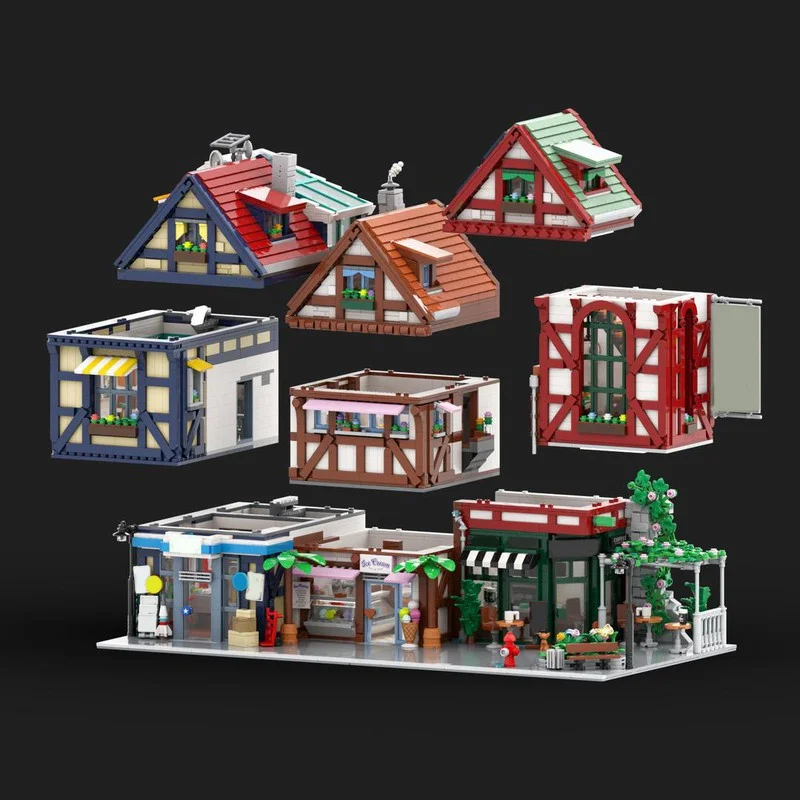 6728 قطعة MOC Terraced نصف Timbered منزل نموذج كوميدي اللبنات البناء لتقوم بها بنفسك التعليم هدايا عيد الميلاد لعبة الطوب للأطفال #2