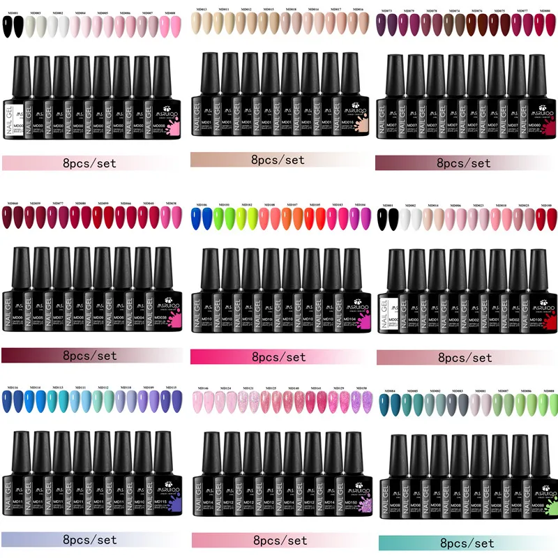8pcs 8ml Gel Nail Polish Set Nude Pink Purple HEMA TPO FREE Summer Colorful Semi Permanent Soak Off UV Gel Varnish Nail Supplies