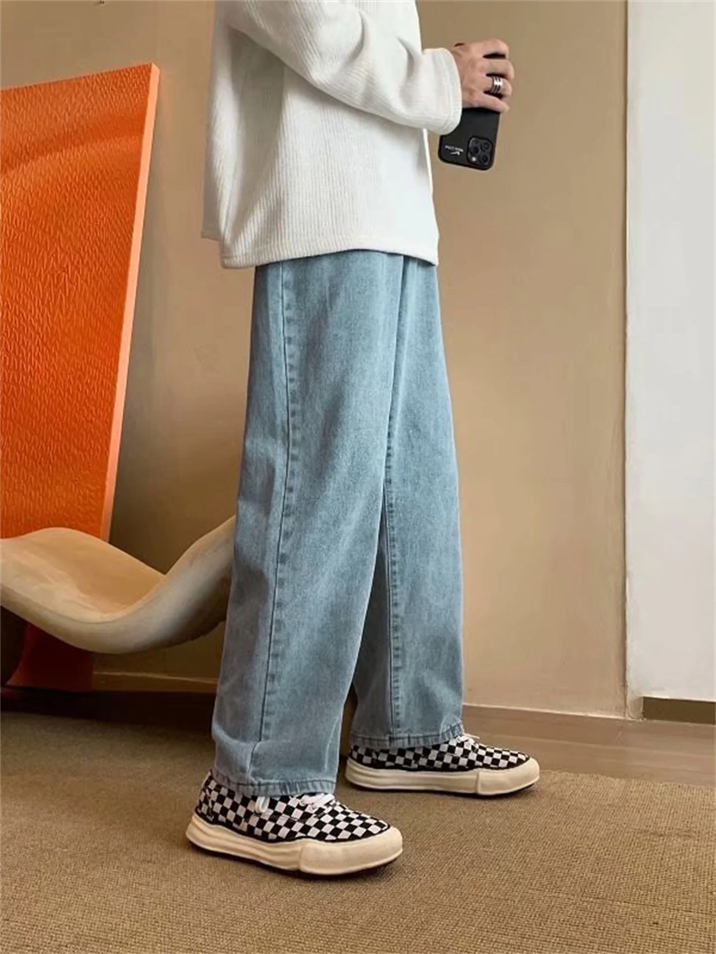 

Trendy Casual Men's Jeans High Street Loose Straight Leg Drapey Wide Leg Long Pants Summer Faion Youth ular mid Waist