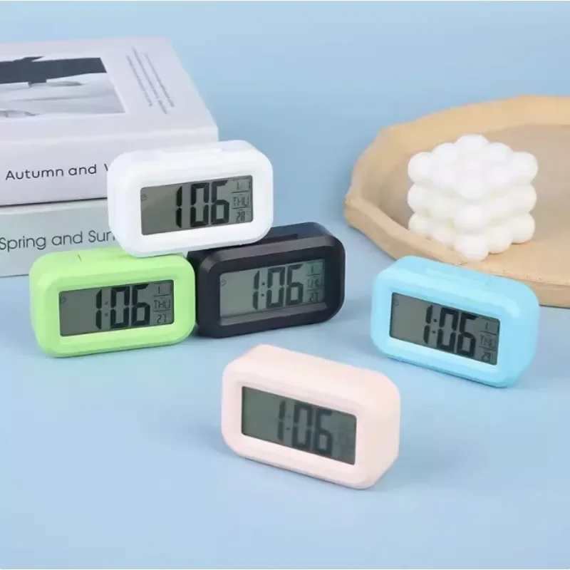 Modern LED Digital Alarm Clock with Calendar Temperature Display, Smart Desk Clock for Home Office Bedroom Decor, Snooze Night