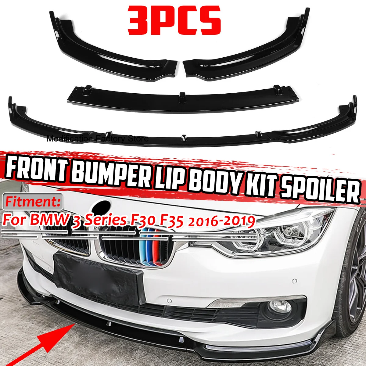 

GLOSSY BLACK FRONT BUMPER LIP For BMW 3 Series F30 F35 2016 2017 2018 2019 LOWER FRONT SPLITTER SPOILER BUMPER LIP