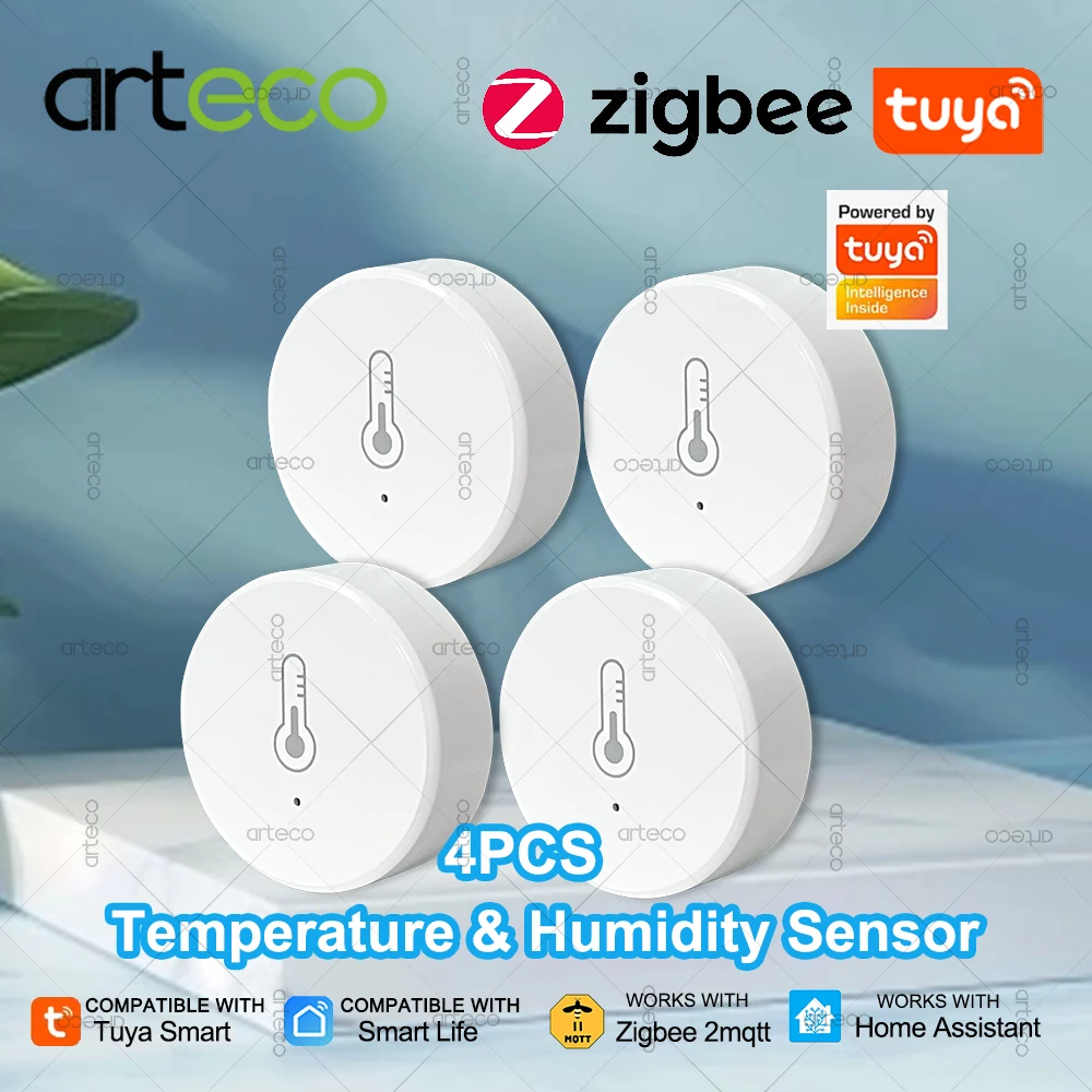 

4 шт. Tuya Zigbee датчик температуры и влажности термометр гигрометр приложение удаленная сигнализация работает с Smart Life Alexa Google Alice