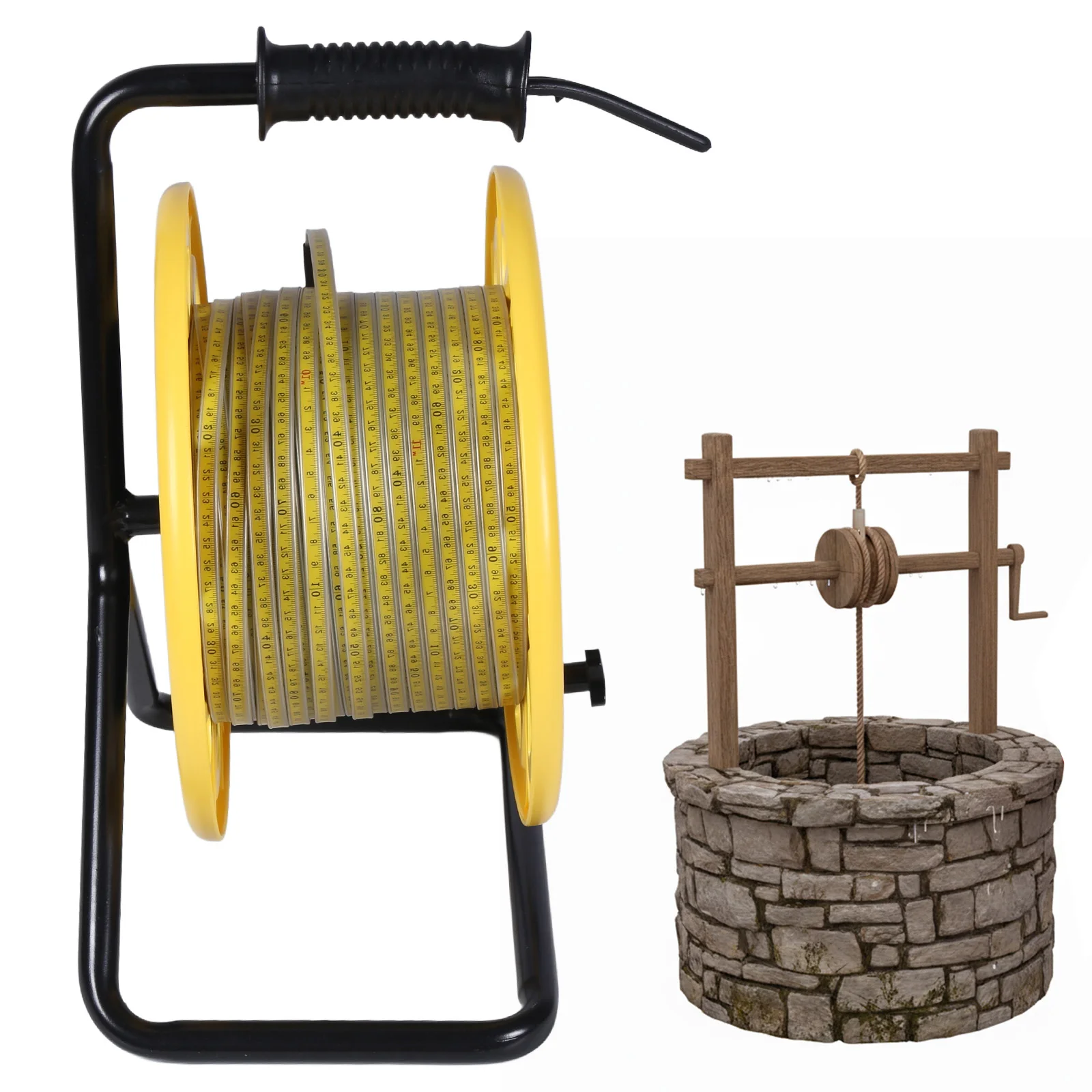 Medidor de nível de água para poço profundo de 50m, medidor de nível de água com sonda fixa e fita de aço, sensor de profundidade de poço de água subterrânea