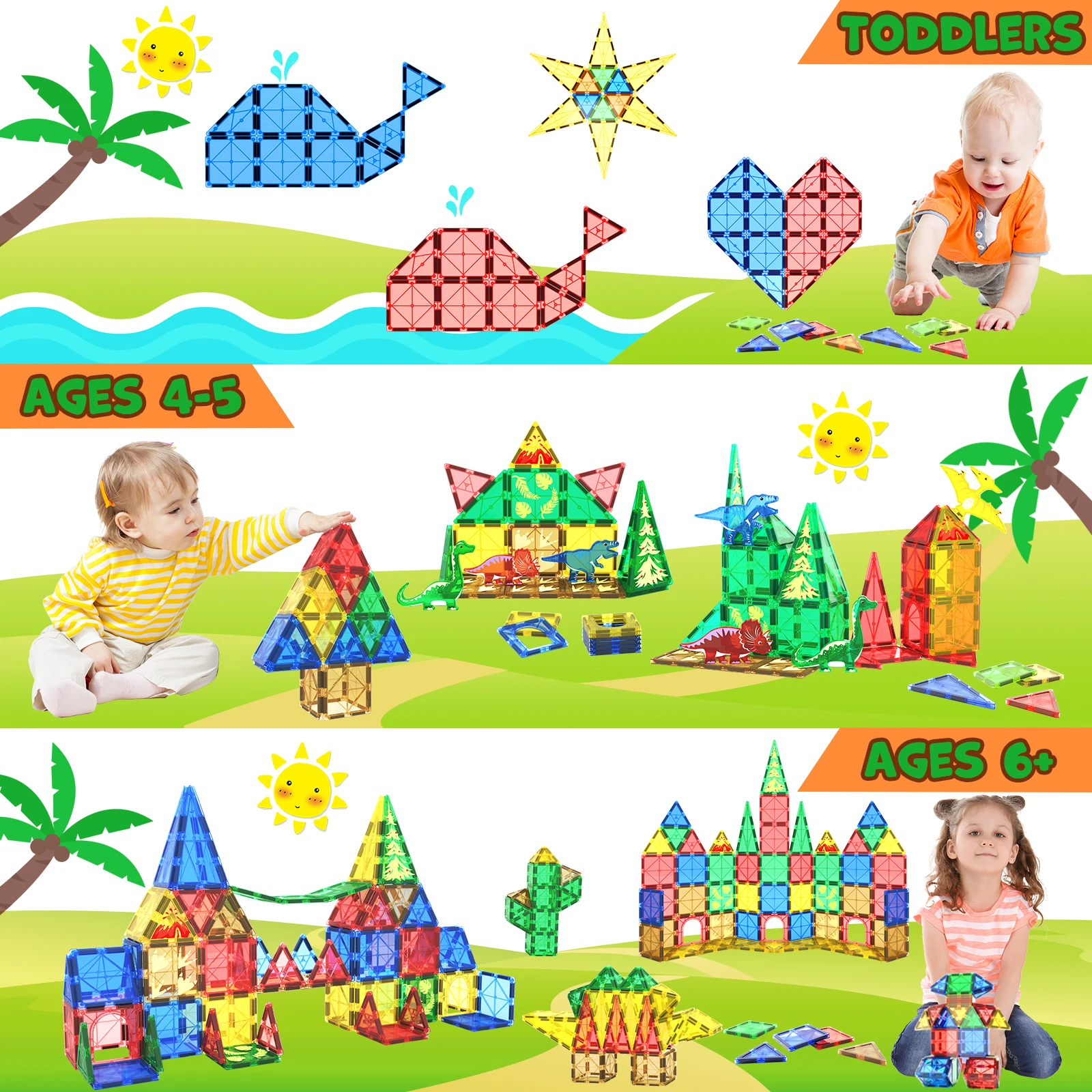 Jouets de dinosaures, blocs de Construction de carreaux magnétiques, jouets pour enfants, jouets magnétiques à tige du monde des dinosaures pour tout-petits, jeu de Construction créatif