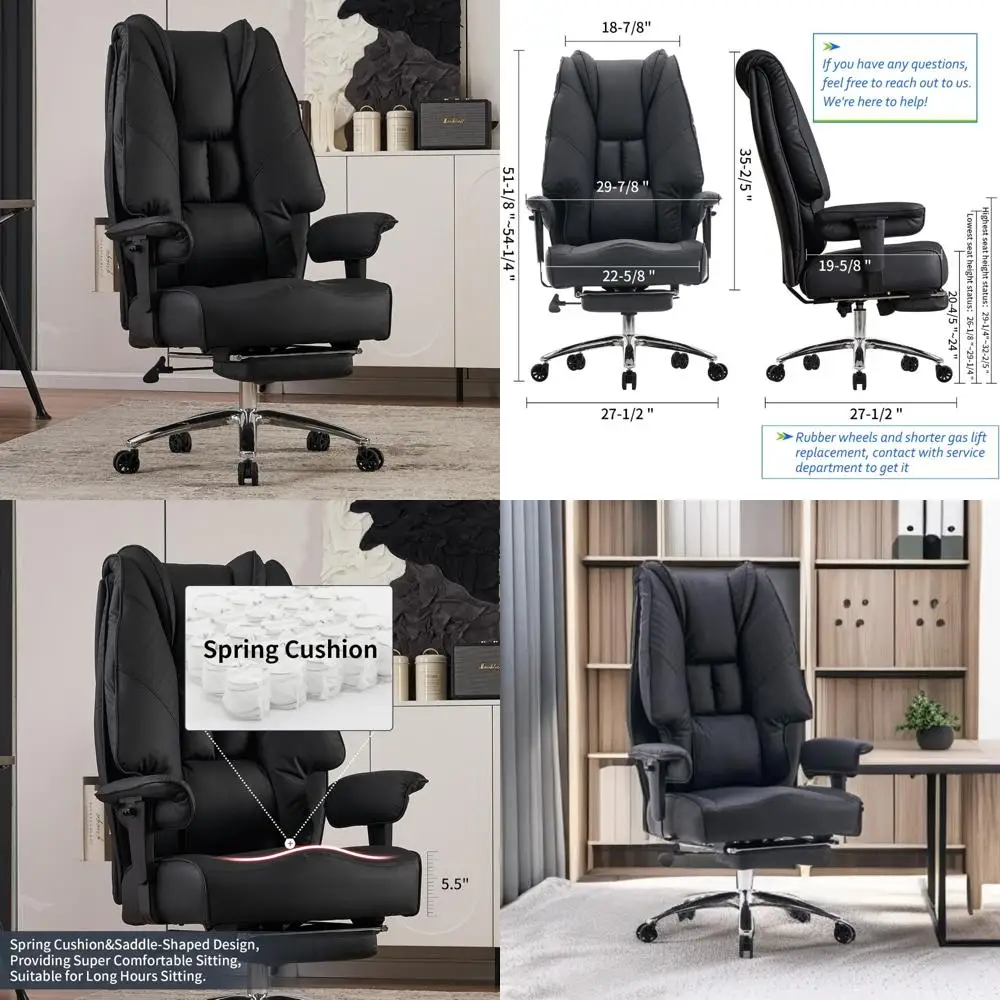 Ergonomic High-Back Leather Executive Chair with Wide Seat and Footrest for 400lbs Capacity