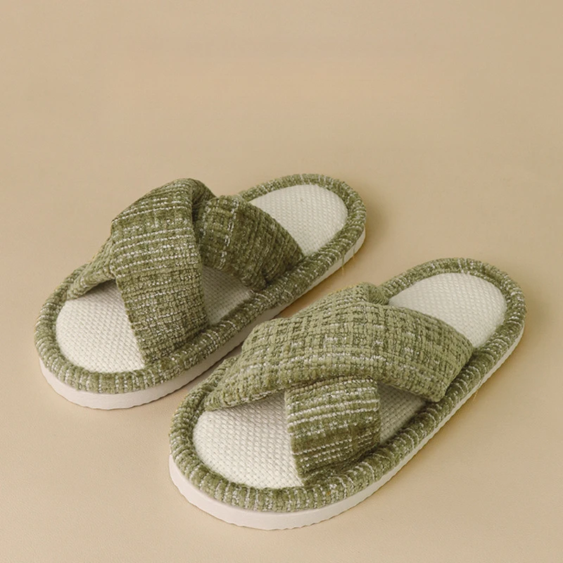 

New Breathable House Shoes Women Slippers Flat Heels Slides Woman 2026 Soft Sole Autumn Winter Open Toe Non Slip Indoor Slippers