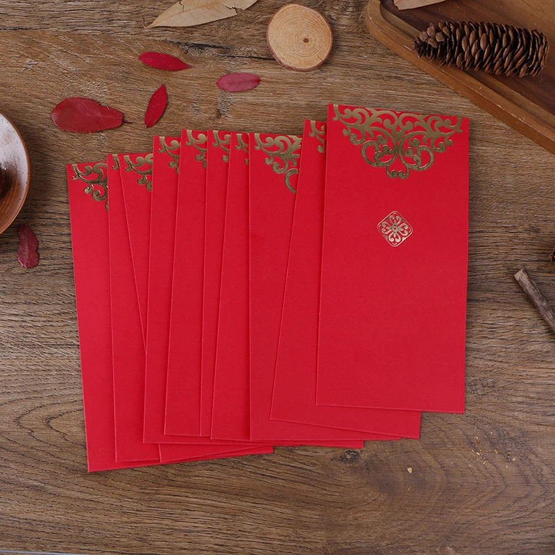 10pcs Happy Lucky New Year Wedding Red Envelope Chinese Spring Festival Gold Printing Red Pocket To Fill In Money