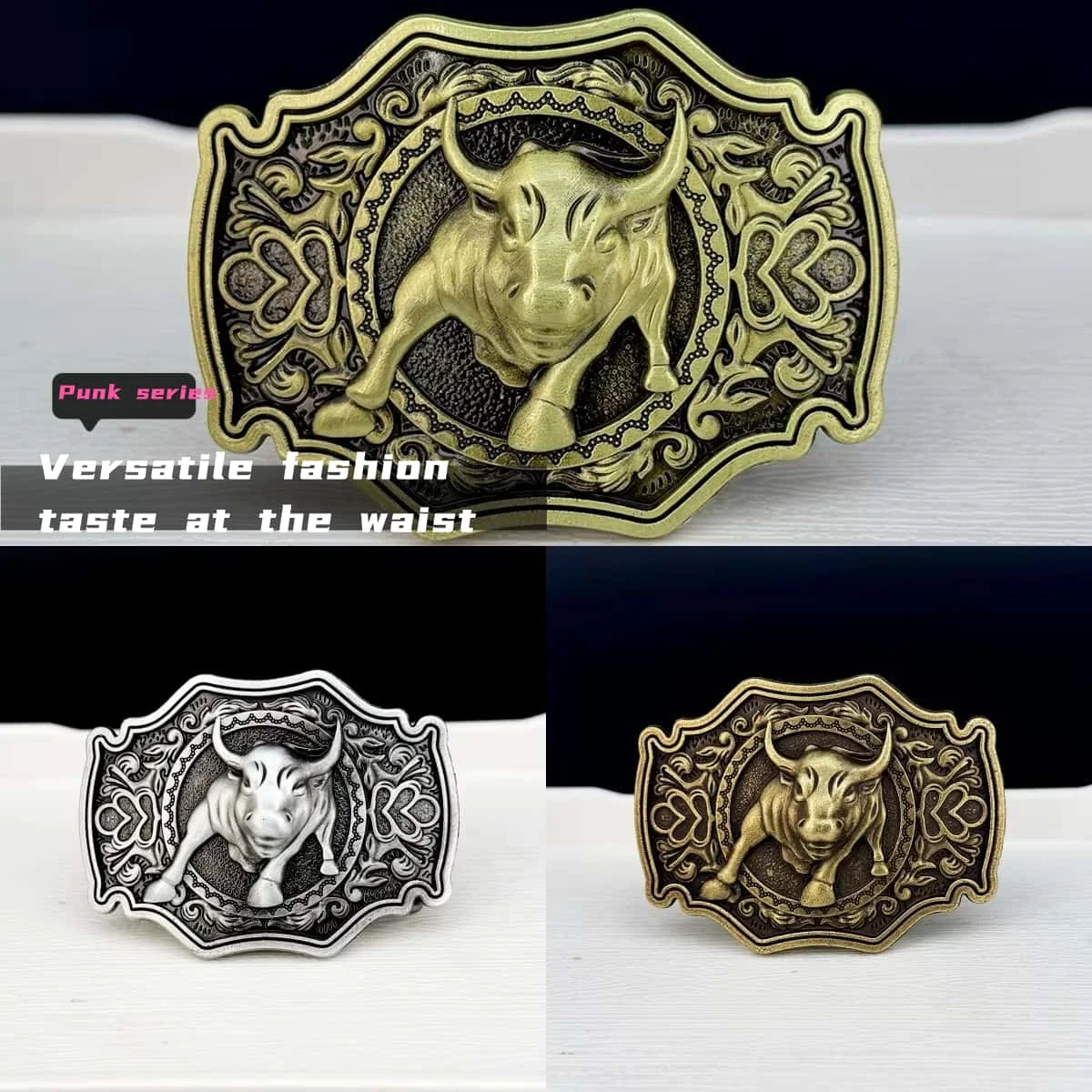 مشبك حزام جلدي كلاسيكي بنمط رأس الثور على الطراز الغربي العتيق، حزام خصر من سبائك الزنك عالي الجودة