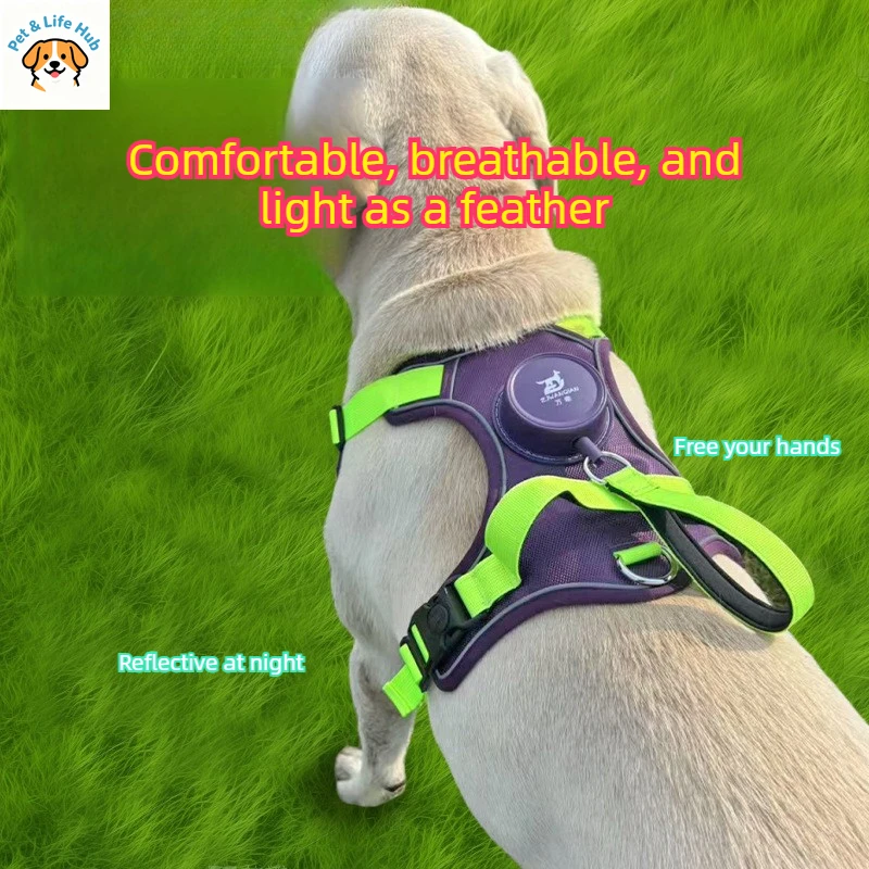 

Автоматический выдвижной поводок для собак с нагрудным и задним ремнем, веревка для собак, встроенный жилет, светоотражающий жилет для домашних животных, товары для домашних животных