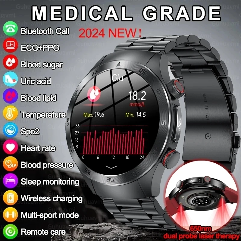 2024neue Saphirglas Laser behandlung drei hohe Smartwatch Männer Herzfrequenz Blutzucker Gesundheit Sport Tracker EKG ppg Smartwatch