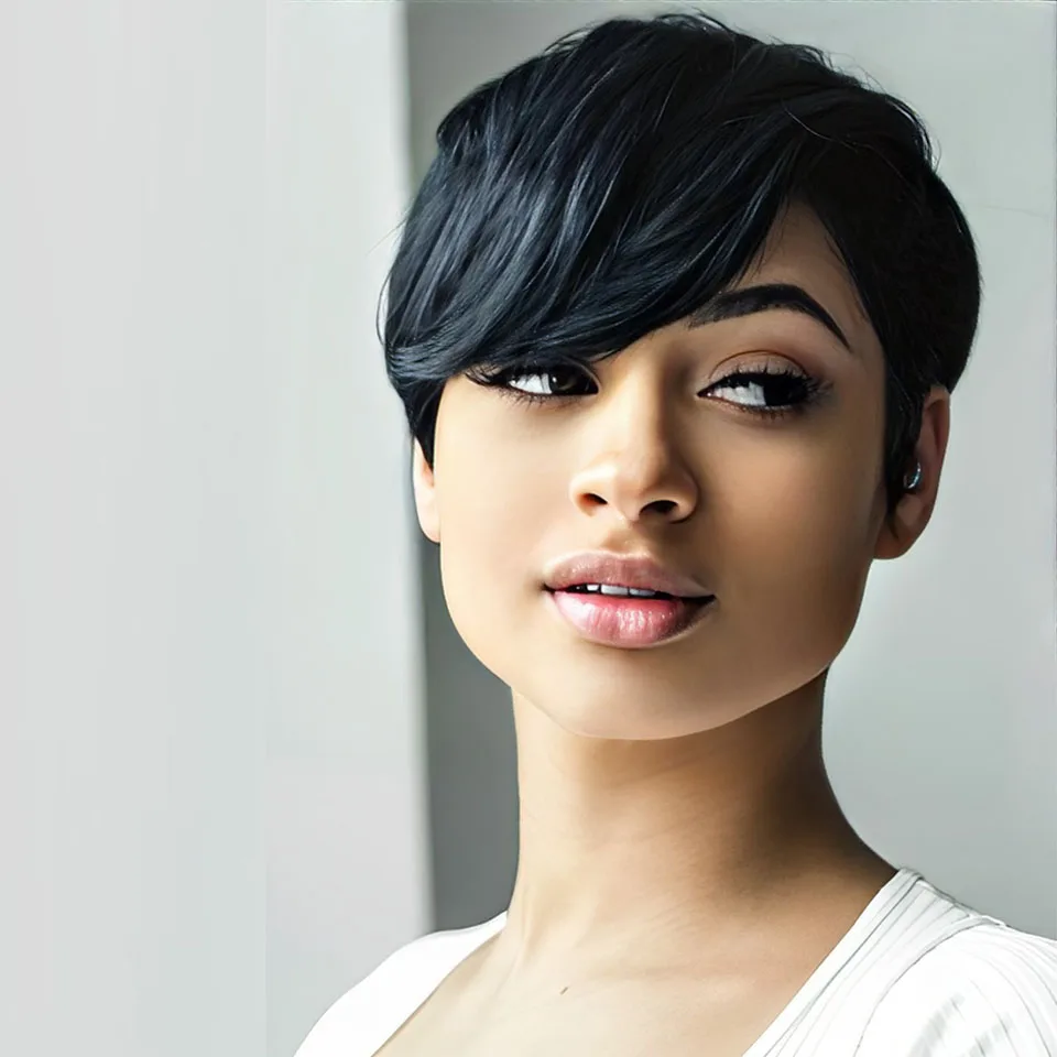 

Lekker Short Pixie Cut Straight 100% Human Hair Wigs With Bangs For Women Brazilian Remy Hair Full Machine Made Glueless Bob Wig