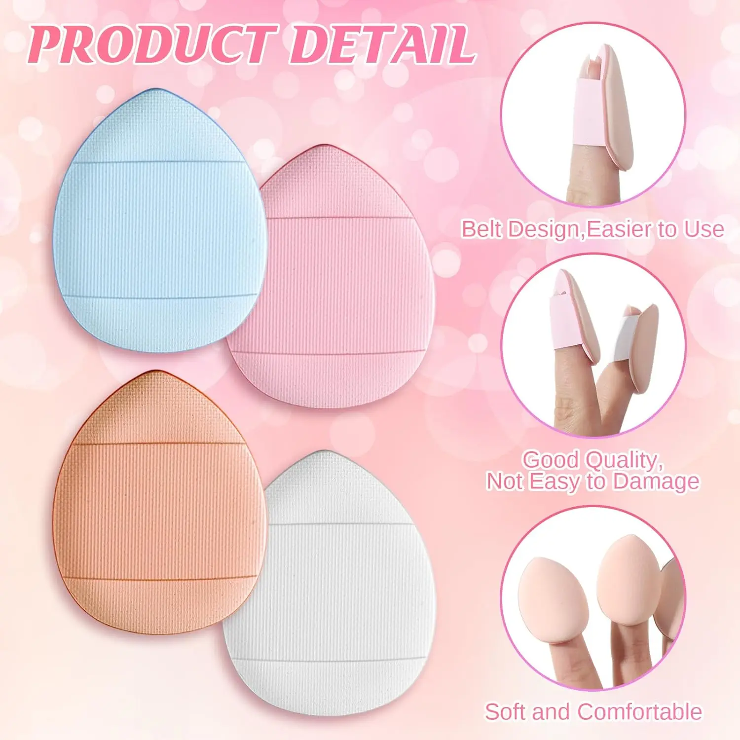 72個のフィンガーパウダーパフミニメイクアップスポンジ、ファンデーション、フェイスパウダー、コンシーラー、リペアクリーム用のソフトビューティーブレンダーパフ