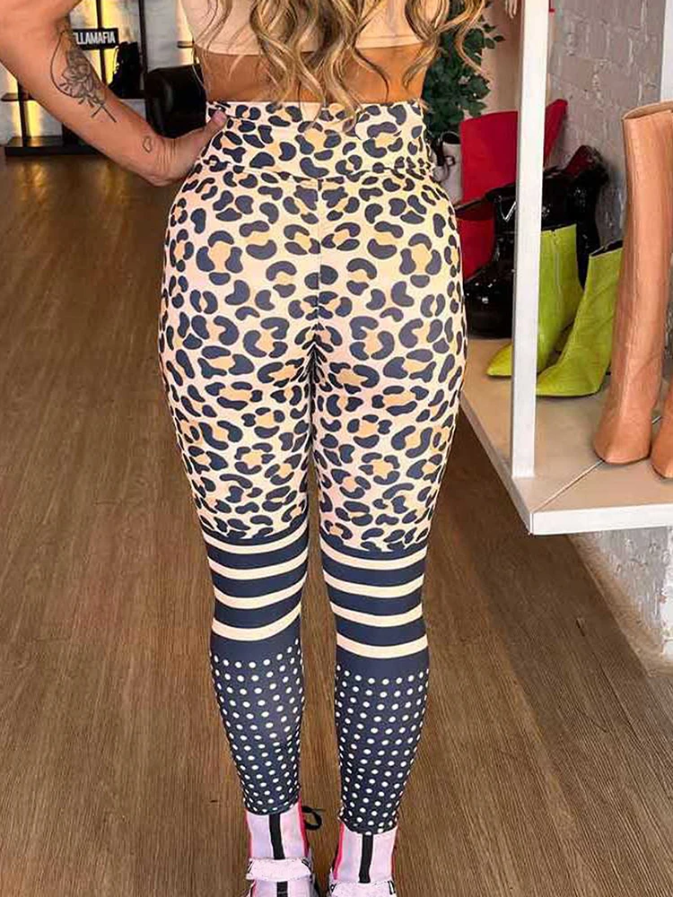 Leopard impresso leggings para mulheres, calças de ioga leggins fitness, cintura alta, roupas esportivas femininas