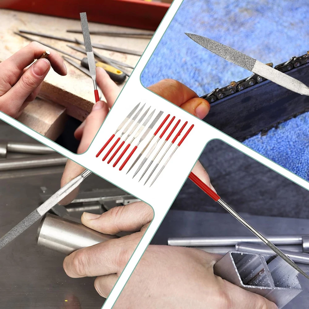 New 10Pcs Diamond Needle File Set 3x140mm Mini Needle File Kit For Stone Glass Metal Carving Craft Hand Tools Needle File
