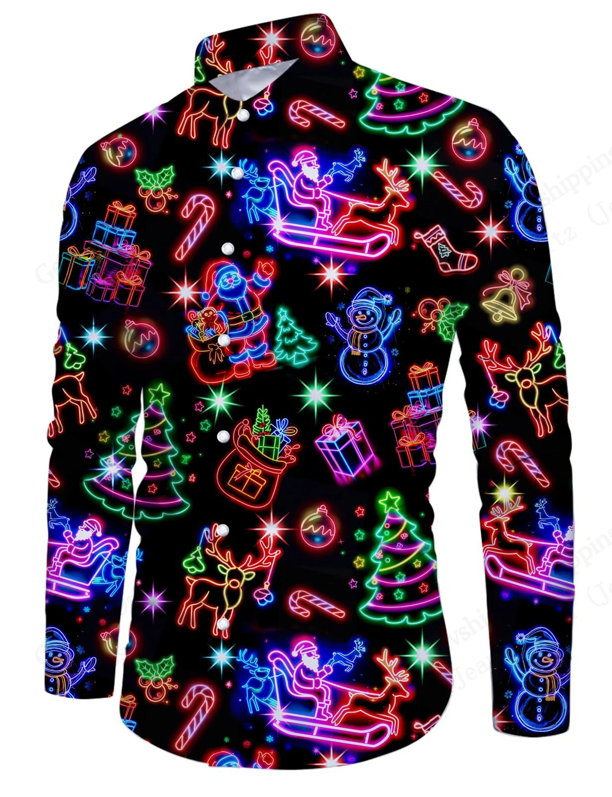 

Men's Santa Claus Long Sleeve Shirt Christmas Tree Style 3D Print Shirt Men Women Fashion Hawaiian Shirts Snowman Blouse Elegant