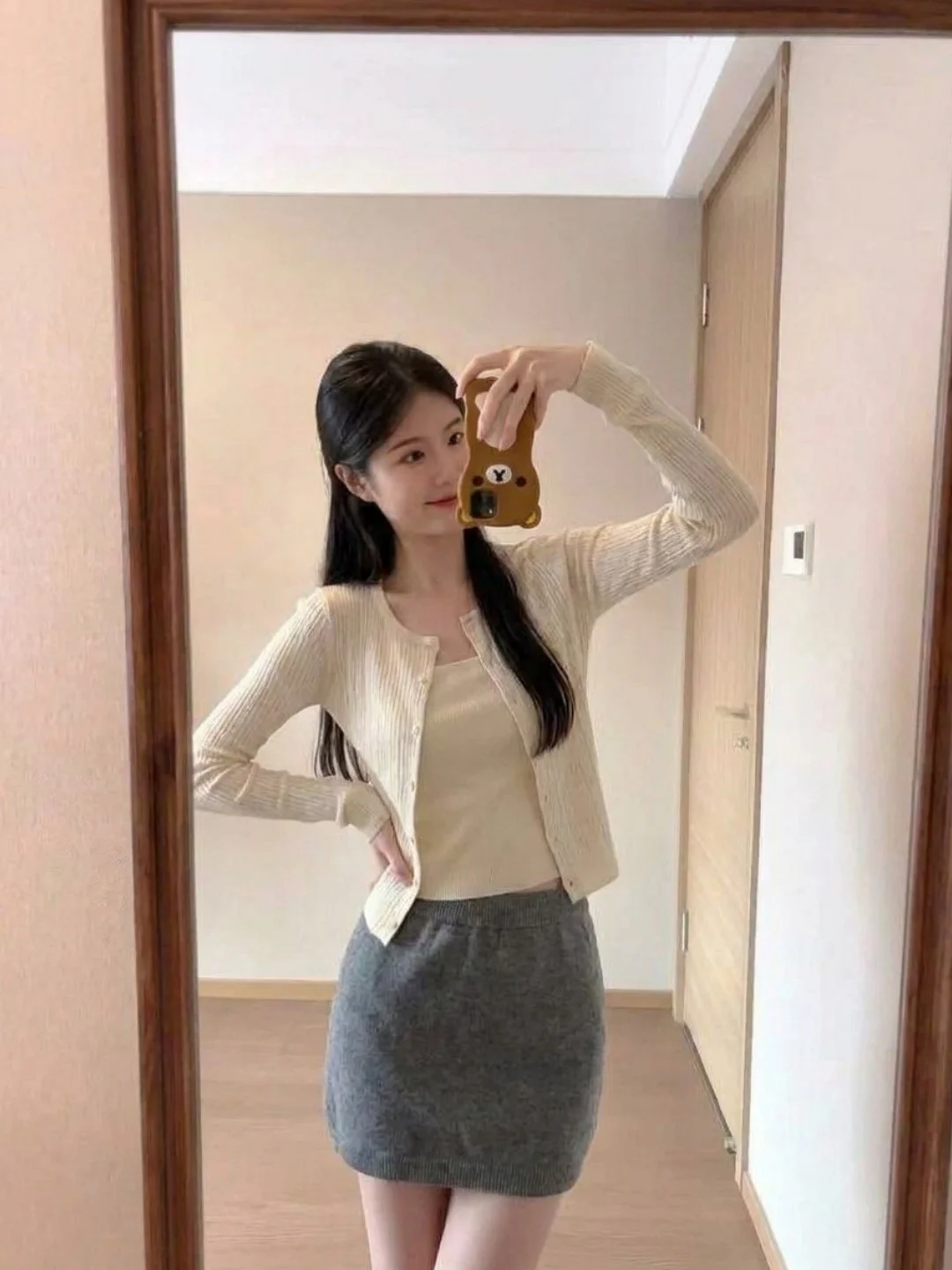 Deep Grey Knitted A-Line  Skirt Women's High Waist Slimming Concealing Pure Desire Style Autumn Winter Fashion Half-lengt...