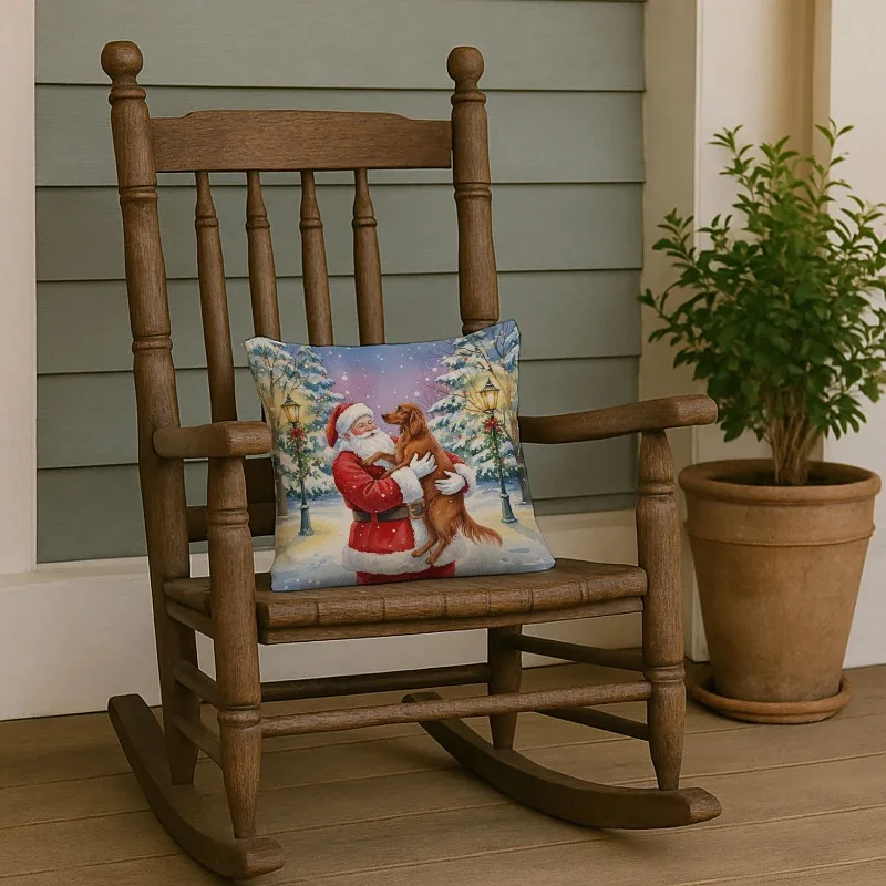 Adorável almofada decorativa de Papai Noel Irish Setter – Almofada de destaque interna e externa de 14 x 14 polegadas para sofá-cama e pátio