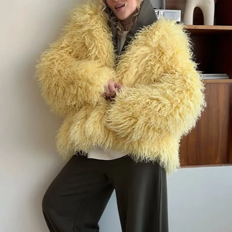 

Talenza Female Fluffy Faux Fox Fur Jacket Overcoat Winter Loose Luxury Long Sleeve High Waist Patchwork Coat Women Outwear 2025