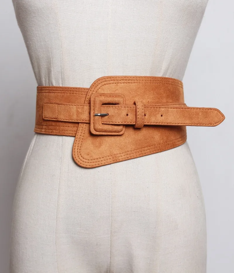 New Ladies' Decorative Vintage Wide Belts Women Fashionable Versatile Suede PU Coat Elastic Wide Waistband