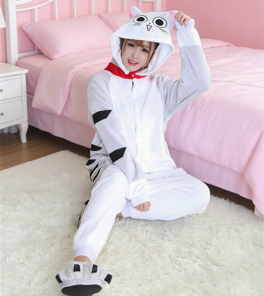

Cartoon Animal Grey Cat Kigurumi Adults Onesies Pajamas Set Women Jumpsuit Winter Sleepwear for Halloween Carnival Party Costume