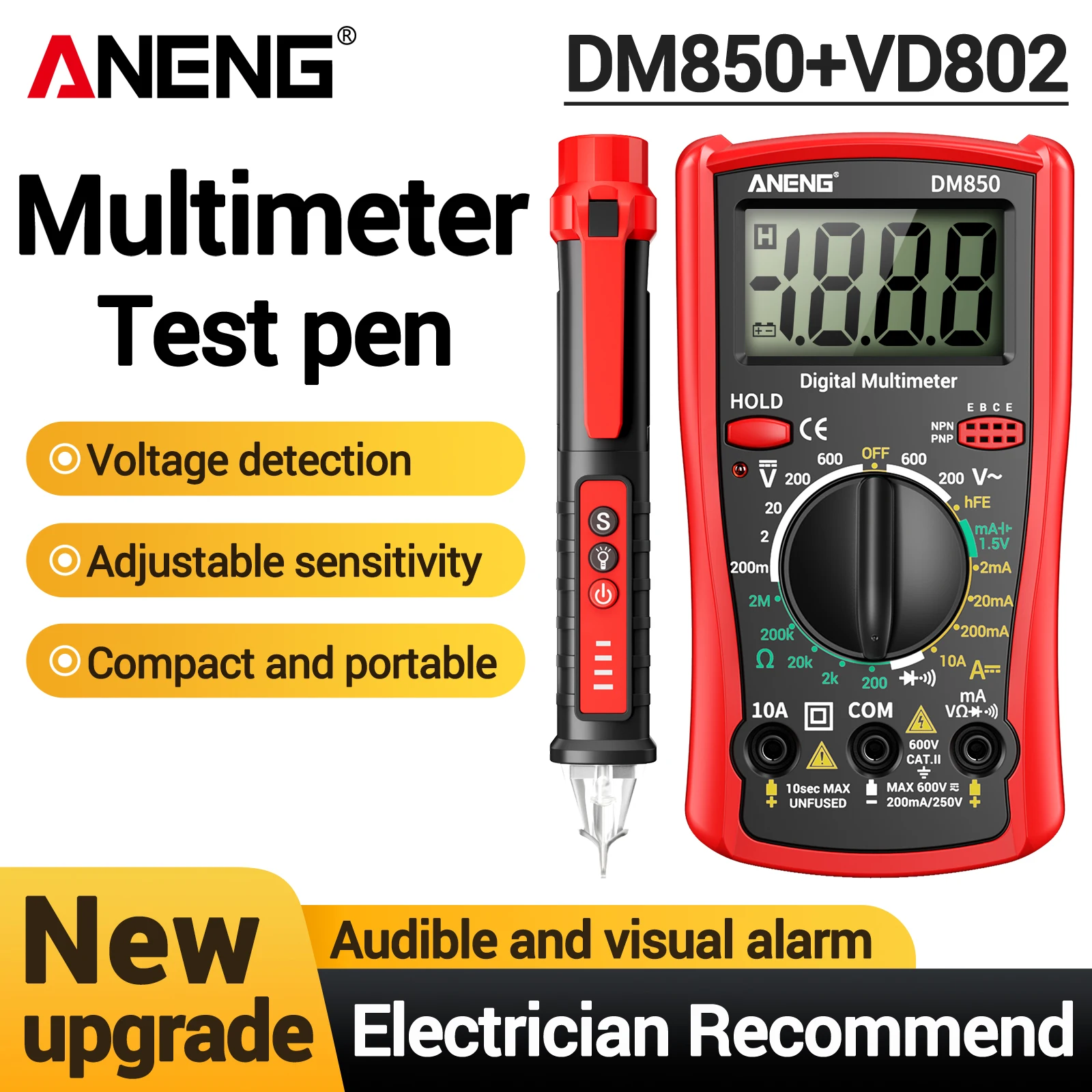 ANENG DM850 Multimeter VD802 Voltage Tester Pen Kit 12-1000V Adjustable Sensitivity Live Neutral Wire Detector Electrical Test