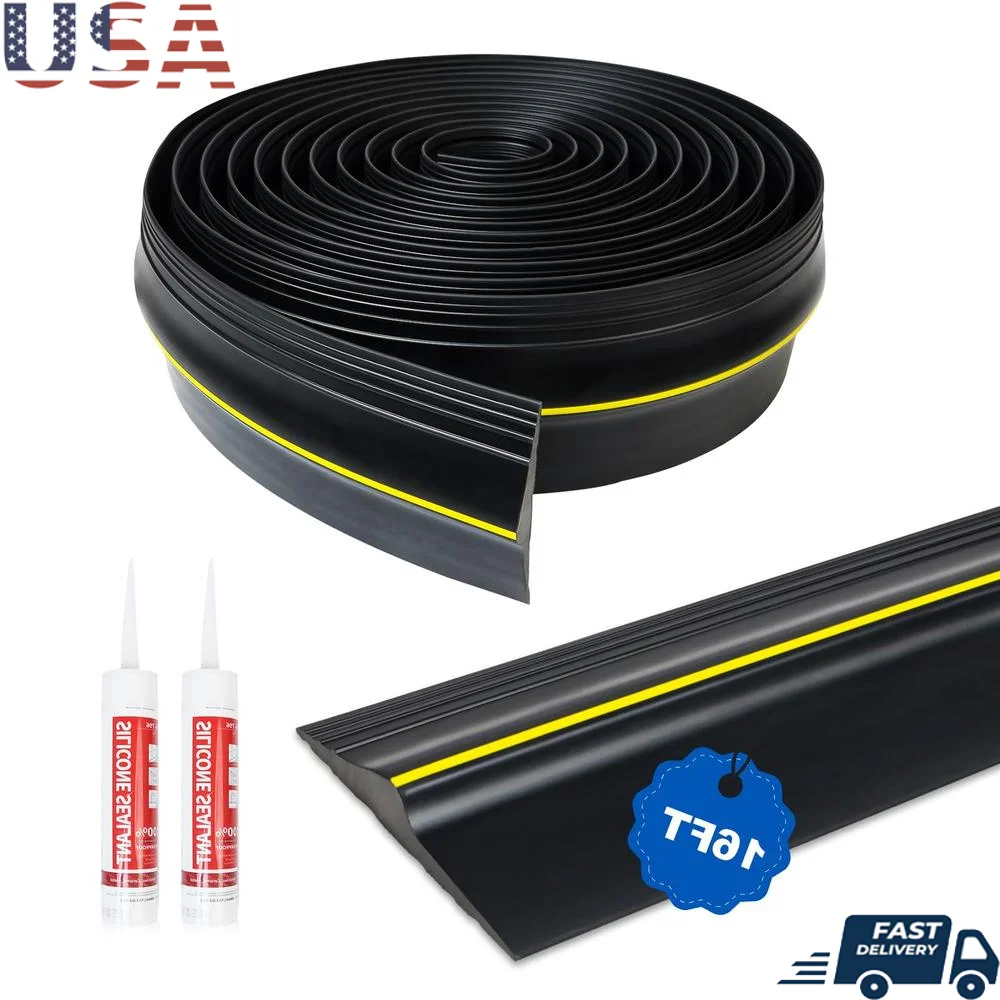 Garage Door Threshold Seal Strip 16FT Rubber Weather Seal Insulation Kit Yellow Safety Design Easy Adhesive Installation