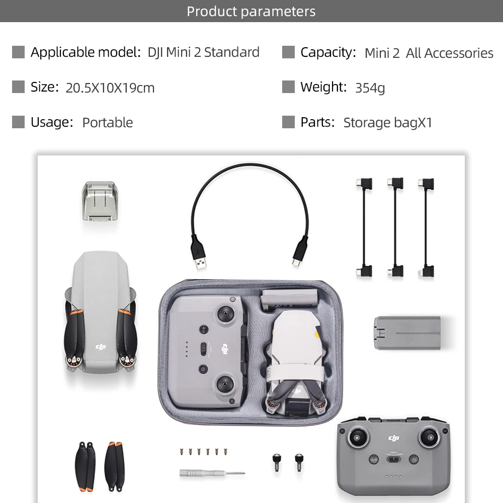 Borsa da trasporto per DJI Mini 2/Mini 2 SE/MINI 4K Drone Batteria Scatola di controllo remoto Accessori protettivi per borse portatili