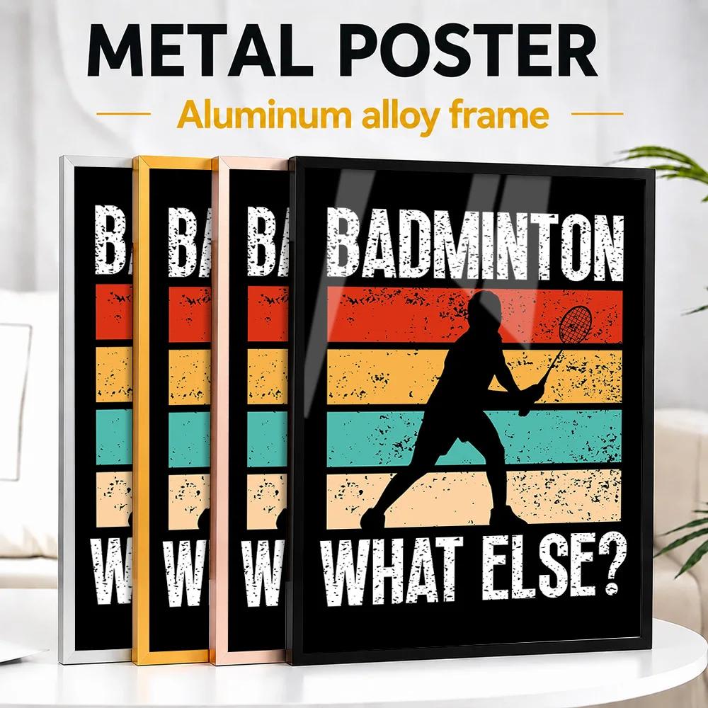 Badminton Colorful Player Framed Metal Print Customized Photo Vibrant Color Style Wall Art For Living Room Ideal Birthday Gift